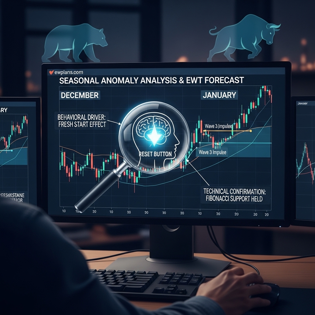 Elliott Wave Theory (EWT), Fibonacci Retracement Levels, Fractal Market Hypothesis, Santa Claus Rally, Low Liquidity Trading Risks, Tax-Loss Harvesting Strategies, Fresh Start Effect, Investor Psychology & Sentiment, Behavioral Finance in Trading, Mathematical Market Strategies